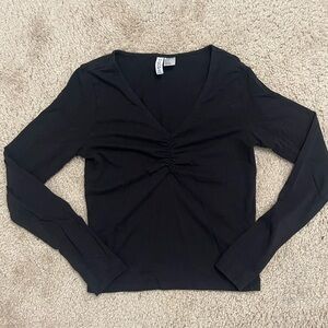Black long sleeve with cinched neckline